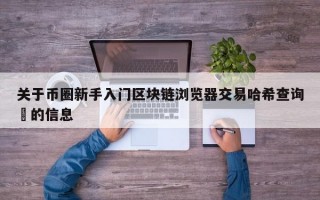 关于币圈新手入门区块链浏览器交易哈希查询​的信息