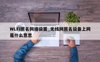 WLFI匿名网络设置_无线网匿名设备上网是什么意思