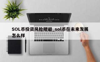 SOL币投资风险规避_sol币在未来发展怎么样