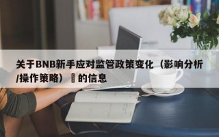 关于BNB新手应对监管政策变化（影响分析/操作策略）​的信息